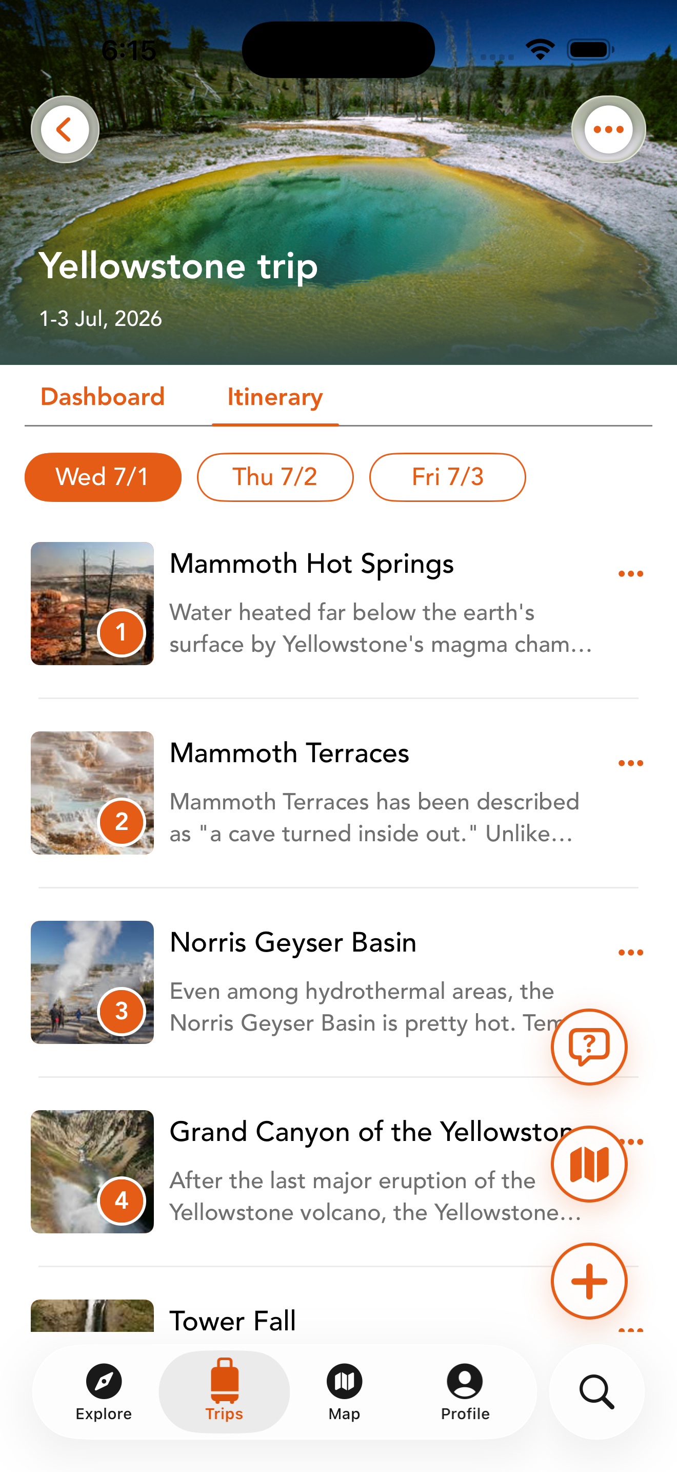 Chimani trip plan preview on phone