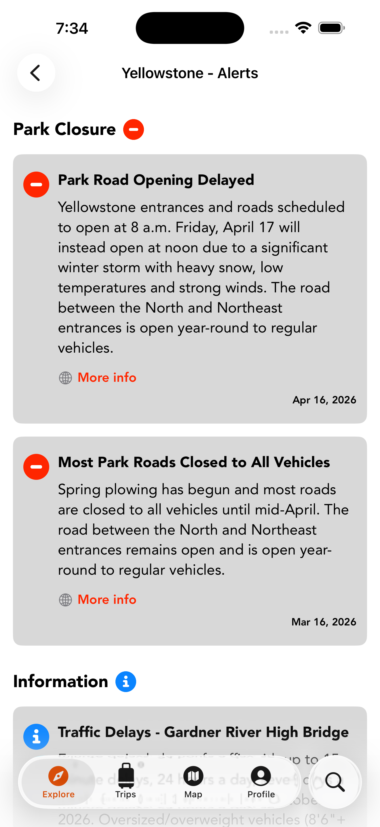 Live updates and alerts view in Chimani