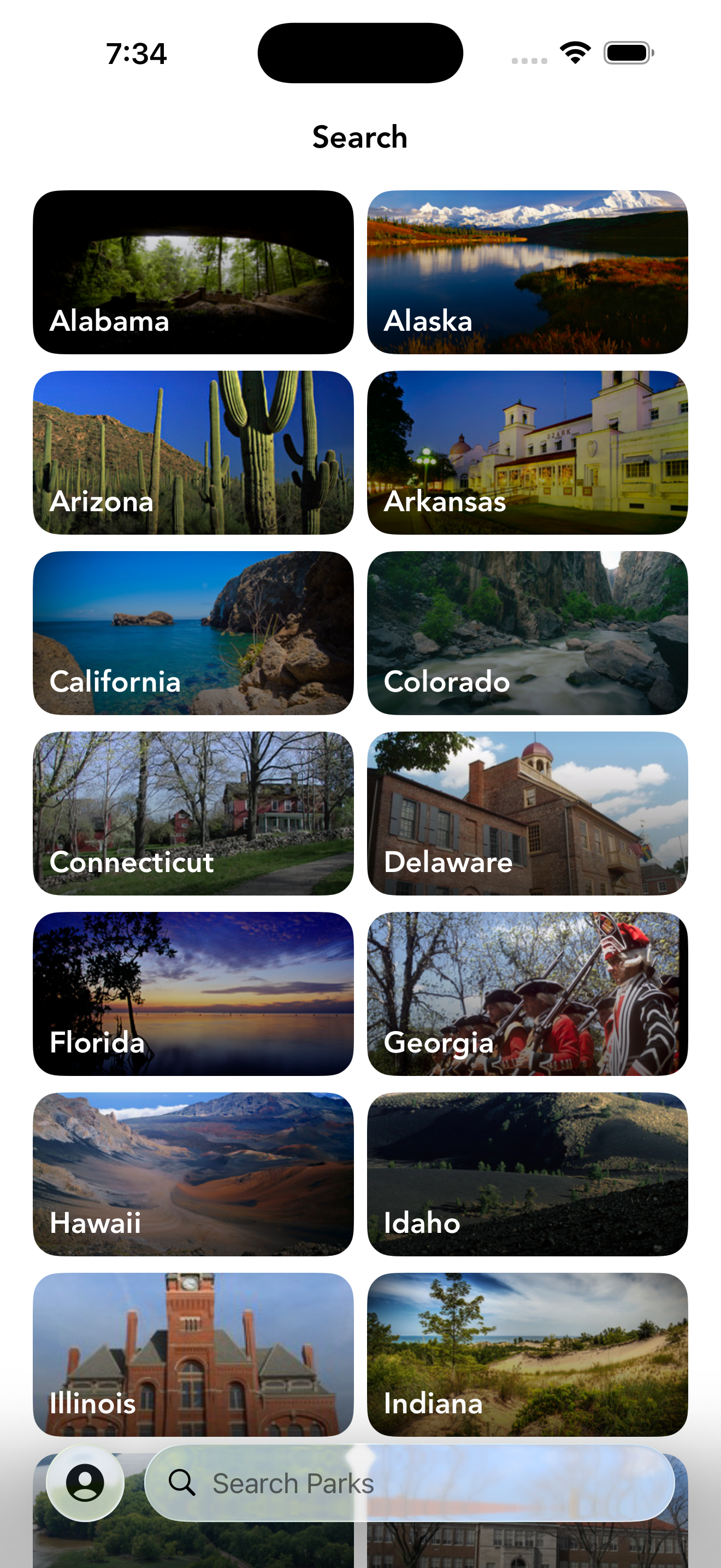 Travel guides view in the Chimani app
